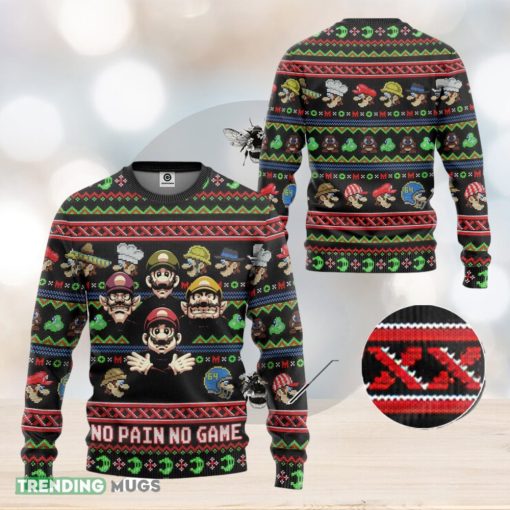 Mario No Pain No Game Ugly Super Mario Luigi Ugly Sweater Bowser Mario Bros Video Game Xmas