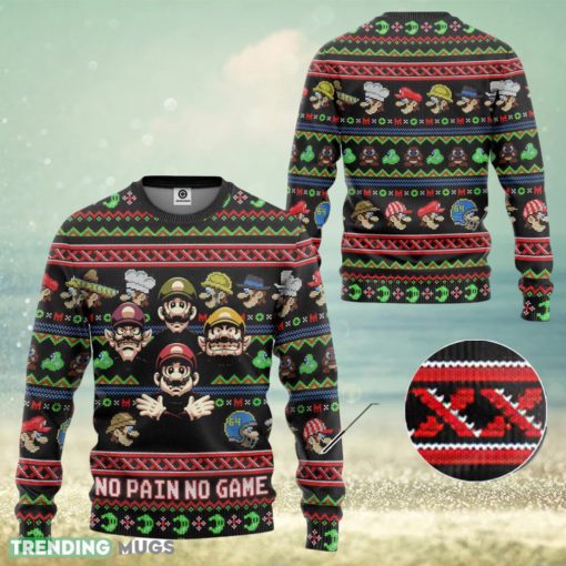 Mario No Pain No Game Ugly Super Mario Luigi Ugly Sweater Bowser Mario Bros Video Game Xmas