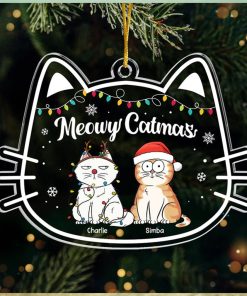 Meowy Catmas   Cat Personalized Custom Ornament   Acrylic Cat Shaped   Christmas Gift For Pet Owners, Pet Lovers