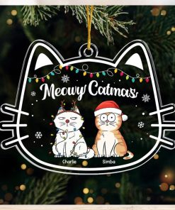 Meowy Catmas   Cat Personalized Custom Ornament   Acrylic Cat Shaped   Christmas Gift For Pet Owners, Pet Lovers