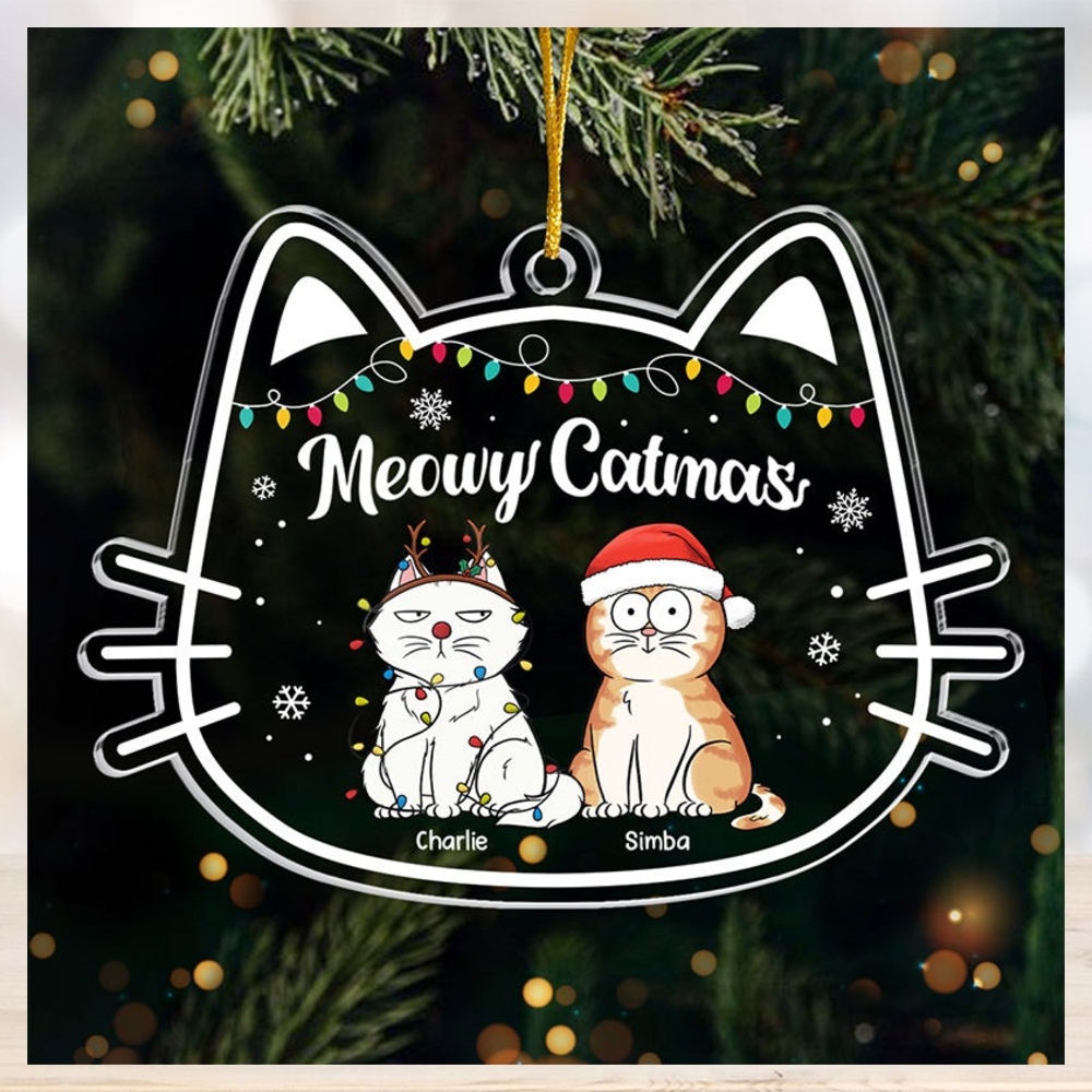 Meowy Catmas Cat Personalized Custom Ornament Acrylic Cat Shaped Christmas Gift For Pet Owners, Pet Lovers Meowy Catmas Cat Personalized Custom Ornament Acrylic Cat Shaped Christmas Gift For Pet Owners, Pet Lovers