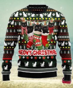 Meowy Christmas Black Cat Ugly Christmas Sweater, Gift For Christmas