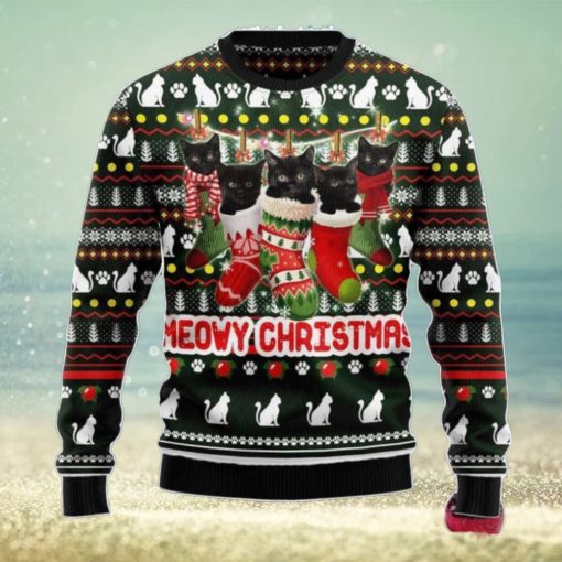 Meowy Christmas Black Cat Ugly Christmas Sweater, Gift For Christmas