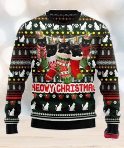 Meowy Christmas Black Cat Ugly Christmas Sweater, Gift For Christmas