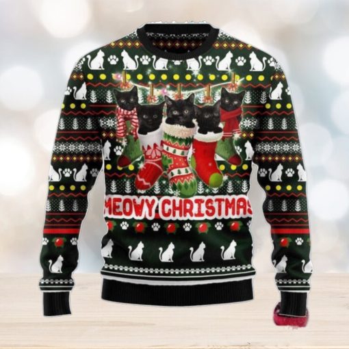 Meowy Christmas Black Cat Ugly Christmas Sweater, Gift For Christmas