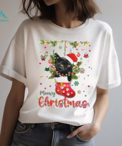 Meowy Christmas Funny Black Cat Merry Christmas Tshirt