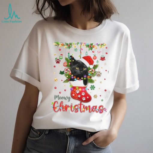 Meowy Christmas Funny Black Cat Merry Christmas Tshirt