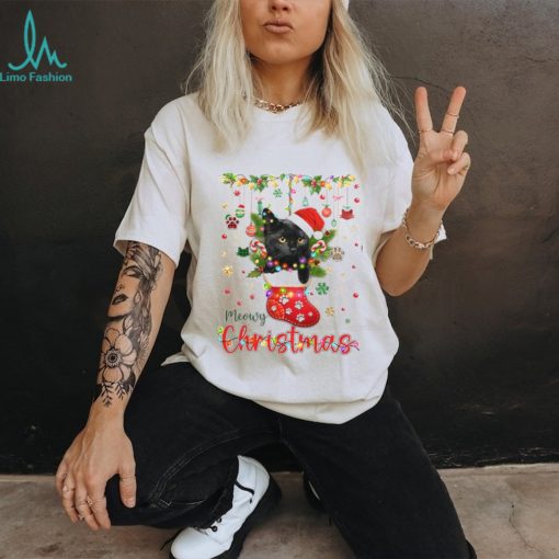 Meowy Christmas Funny Black Cat Merry Christmas Tshirt