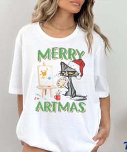 Merry Artmas Cat Painting Christmas Shirt