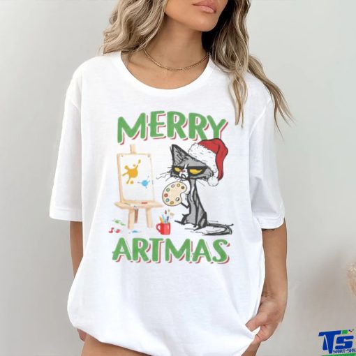 Merry Artmas Cat Painting Christmas Shirt