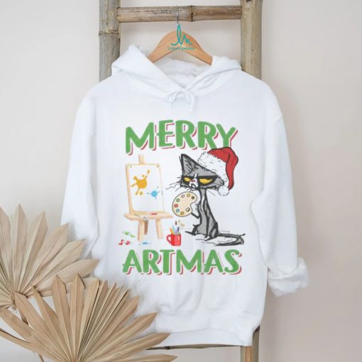 Merry Artmas Cat Painting Christmas Shirt