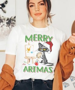 Merry Artmas Cat Painting Christmas Shirt