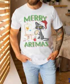 Merry Artmas Cat Painting Christmas Shirt