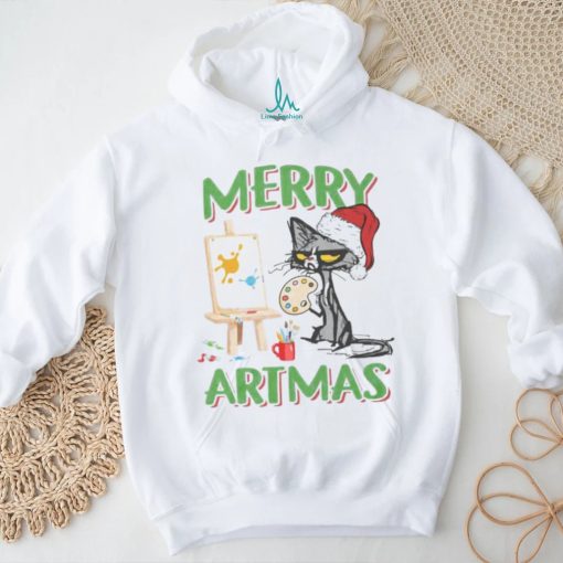 Merry Artmas Cat Painting Christmas Shirt