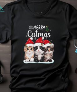 Merry Catmas Three Cats With Santa Hats Cute Christmas Cat T Shirt