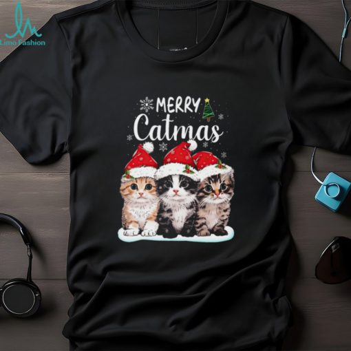 Merry Catmas   Three Cats With Santa Hats   Cute Christmas Cat T Shirt