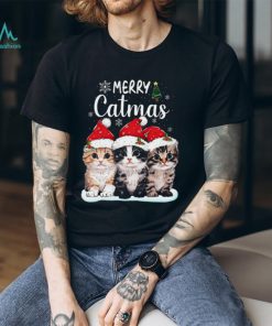 Merry Catmas Three Cats With Santa Hats Cute Christmas Cat T Shirt