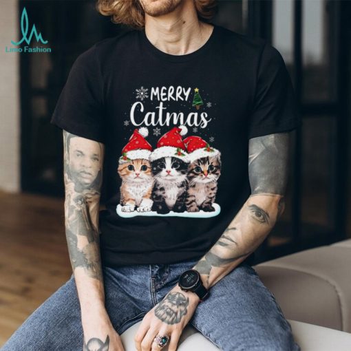 Merry Catmas   Three Cats With Santa Hats   Cute Christmas Cat T Shirt
