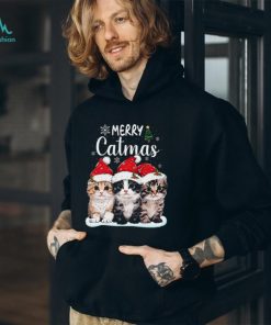 Merry Catmas Three Cats With Santa Hats Cute Christmas Cat T Shirt
