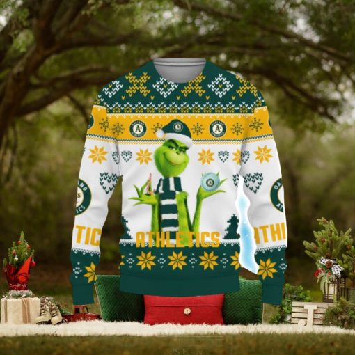 Merry Christmas 2023 Ugly Unisex Baseball American Grinch Cute Oakland Athletics Christmas Sweater