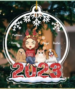 Merry Christmas Dog & Cat Personalized Custom Ornament Acrylic Snow Globe Shaped Christmas Gift For Pet Owners, Pet Lovers