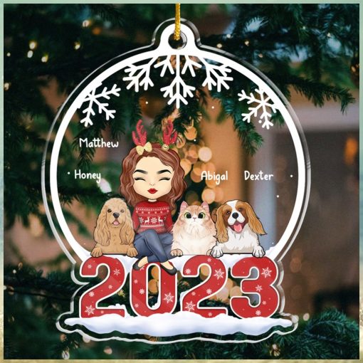 Merry Christmas   Dog & Cat Personalized Custom Ornament   Acrylic Snow Globe Shaped   Christmas Gift For Pet Owners, Pet Lovers