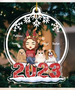 Merry Christmas Dog & Cat Personalized Custom Ornament Acrylic Snow Globe Shaped Christmas Gift For Pet Owners, Pet Lovers