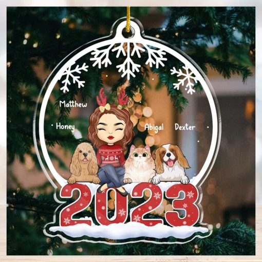 Merry Christmas   Dog & Cat Personalized Custom Ornament   Acrylic Snow Globe Shaped   Christmas Gift For Pet Owners, Pet Lovers