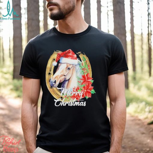 Merry Christmas Horse Face Inside Horseshoe Christmas Horse Shirt1