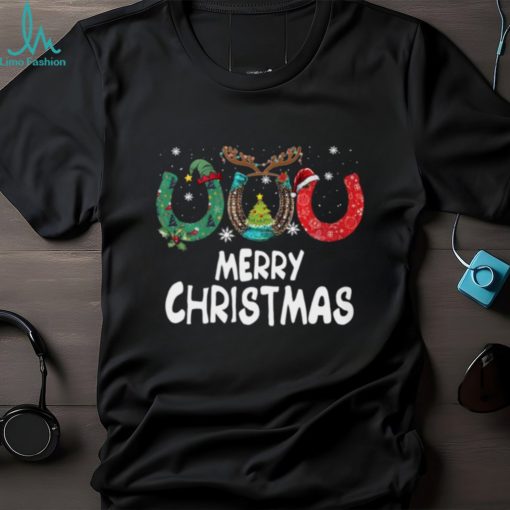 Merry Christmas Horseshoes ELF Reindeer Santa Hats Christmas Horse T Shirt