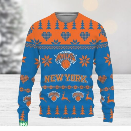 Merry Funny New York Knicks Gifts For Fan Merry Christmas Tree Ugly Christmas Sweater Gift Holidays