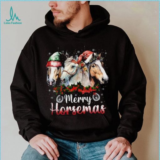 Merry Horsemas   Three Horses With Hats   Christmas Horse Shirt