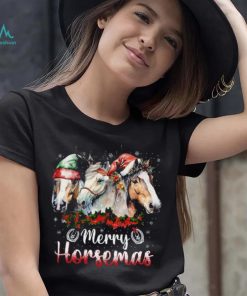 Merry Horsemas Three Horses With Hats Christmas Horse Shirt