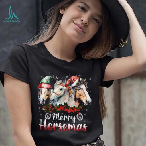 Merry Horsemas   Three Horses With Hats   Christmas Horse Shirt