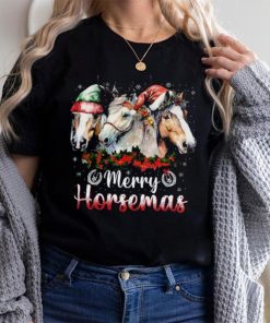 Merry Horsemas Three Horses With Hats Christmas Horse Shirt