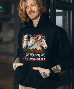 Merry Horsemas Three Horses With Hats Christmas Horse T Shirt