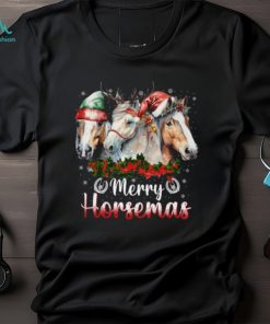 Merry Horsemas Three Horses With Hats Christmas Horse T Shirt