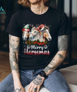 Merry Horsemas Three Horses With Hats Christmas Horse T Shirt