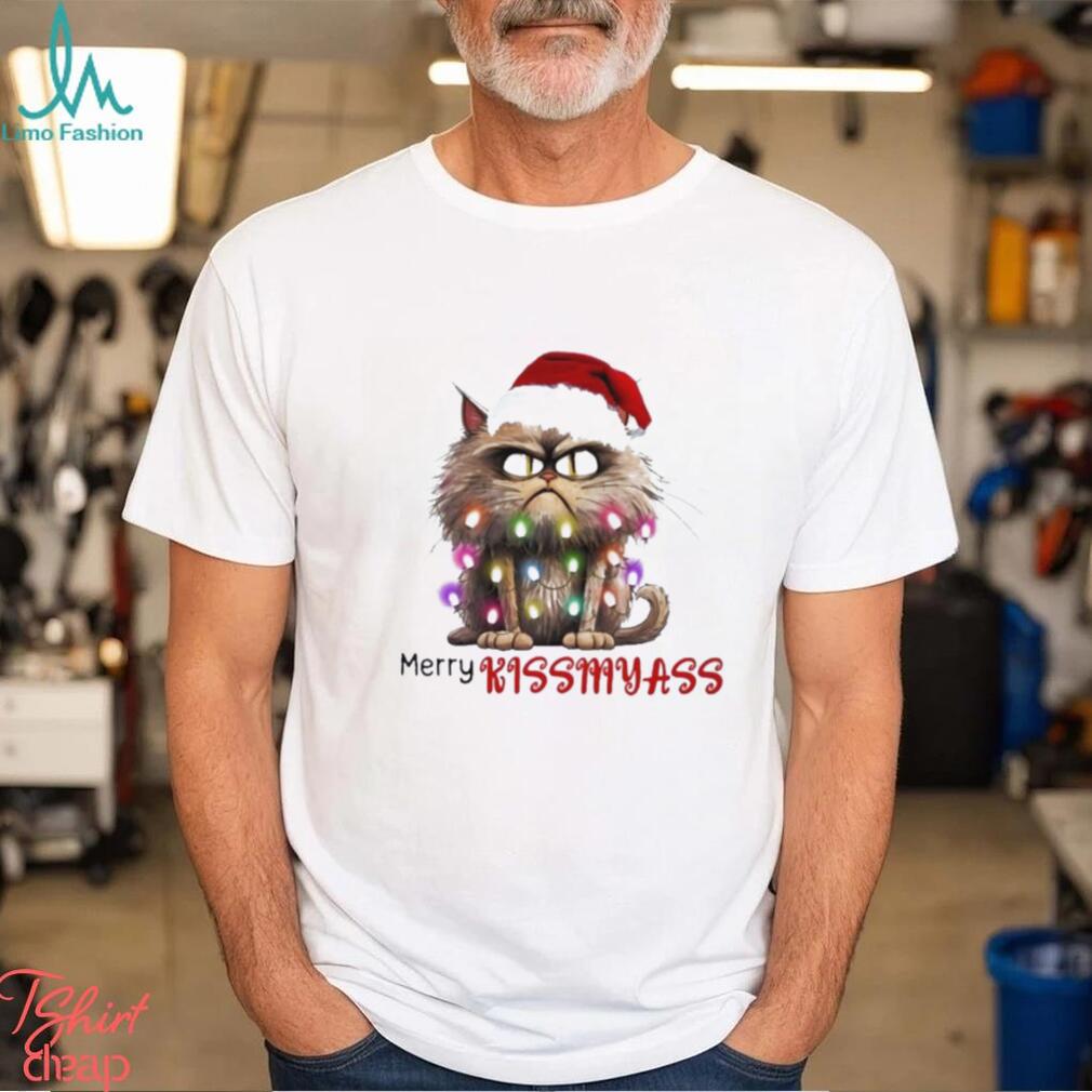 Merry Kissmyass Funny Cat Christmas Lights Shirt Merry Kissmyass Funny Cat Christmas Lights Shirt