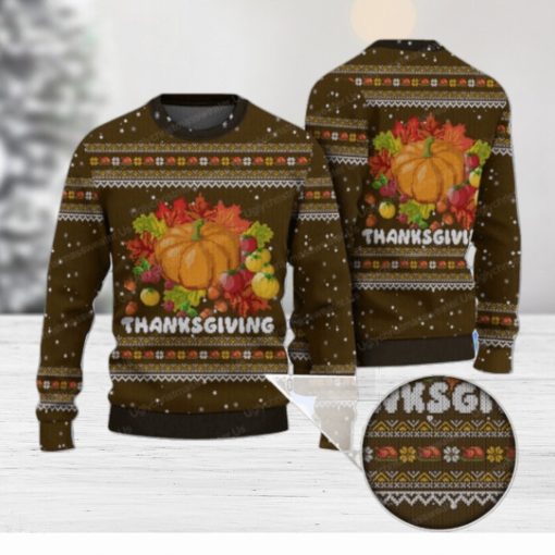 Merry Thanksgiving Pumpkin Ugly Holiday Sweater Brown