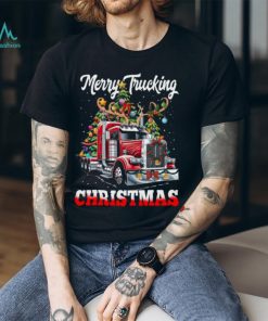 Merry Trucking Christmas Funny Trucker With Reindeer On Head Classic T Shirt