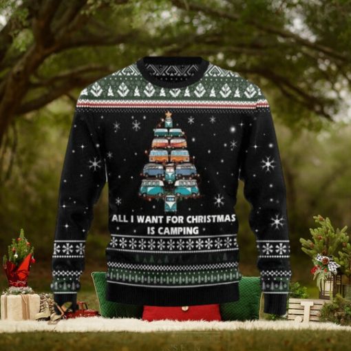 Merry Xmas All I Want For Christmas Is Camping Black And Awesome Pattern Ugly Christmas Sweater