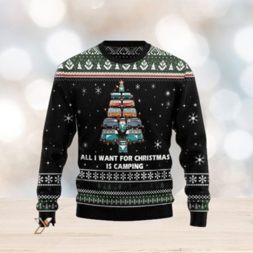 Merry Xmas All I Want For Christmas Is Camping Black And Awesome Pattern Ugly Christmas Sweater