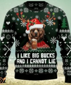 Merry Xmas Bear Hunting And Beer I Like Big Bucks And I Cannot Lie Gift For Christmas Party Ugly Christmas Sweater