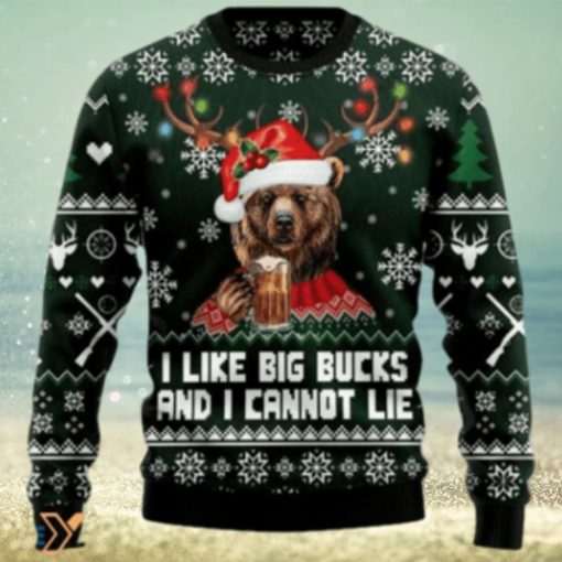 Merry Xmas Bear Hunting And Beer I Like Big Bucks And I Cannot Lie Gift For Christmas Party Ugly Christmas Sweater