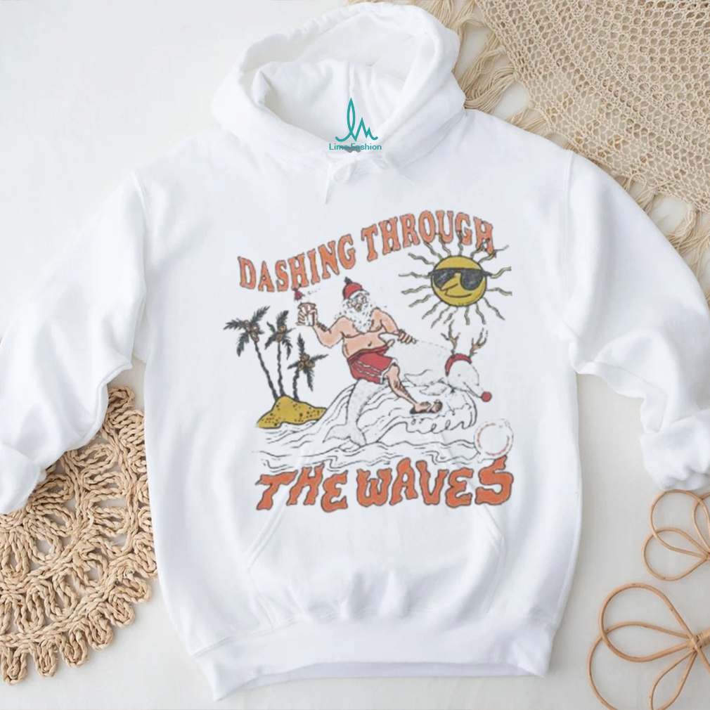 Miami Dolphins Santa Claus Dashing Through The Waves Christmas T Shirt Miami Dolphins Santa Claus Dashing Through The Waves Christmas T Shirt