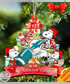 Miami Dolphins Snoopy And NFL Sport Ornament Personalized Your Family Name