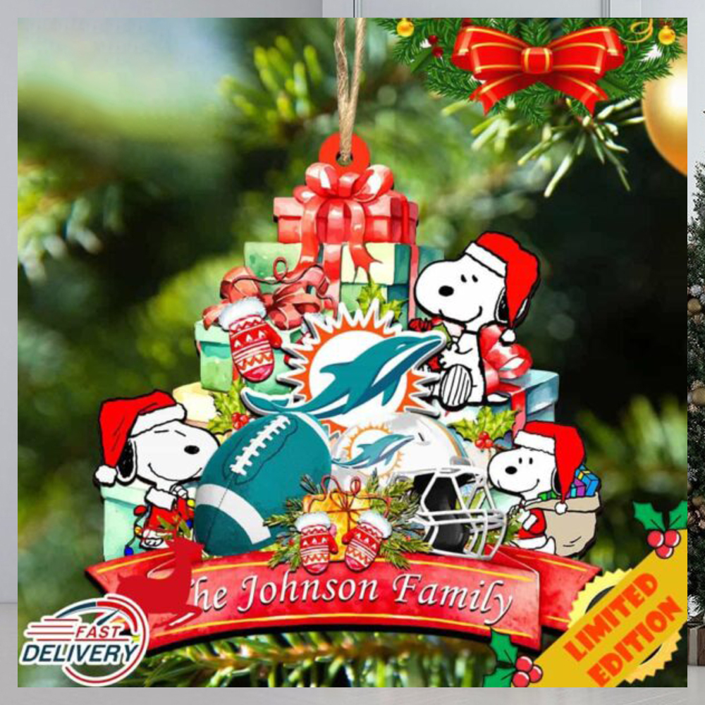 Miami Dolphins Snoopy And NFL Sport Ornament Personalized Your Family Name Miami Dolphins Snoopy And NFL Sport Ornament Personalized Your Family Name