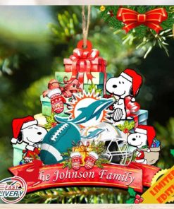 Miami Dolphins Snoopy And NFL Sport Ornament Personalized Your Family Name