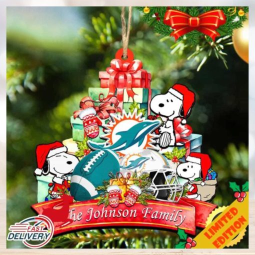 Miami Dolphins Snoopy And NFL Sport Ornament Personalized Your Family Name